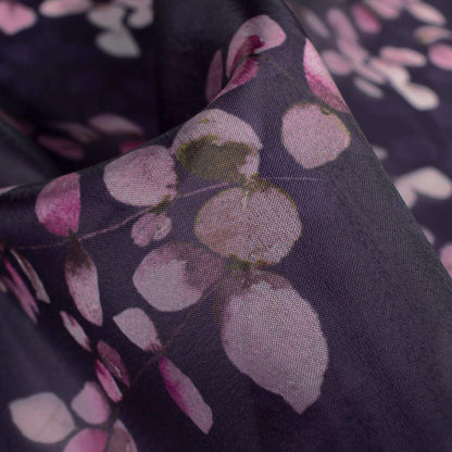 Purple And Pink Floral Pattern Digital Print Organza Satin Fabric