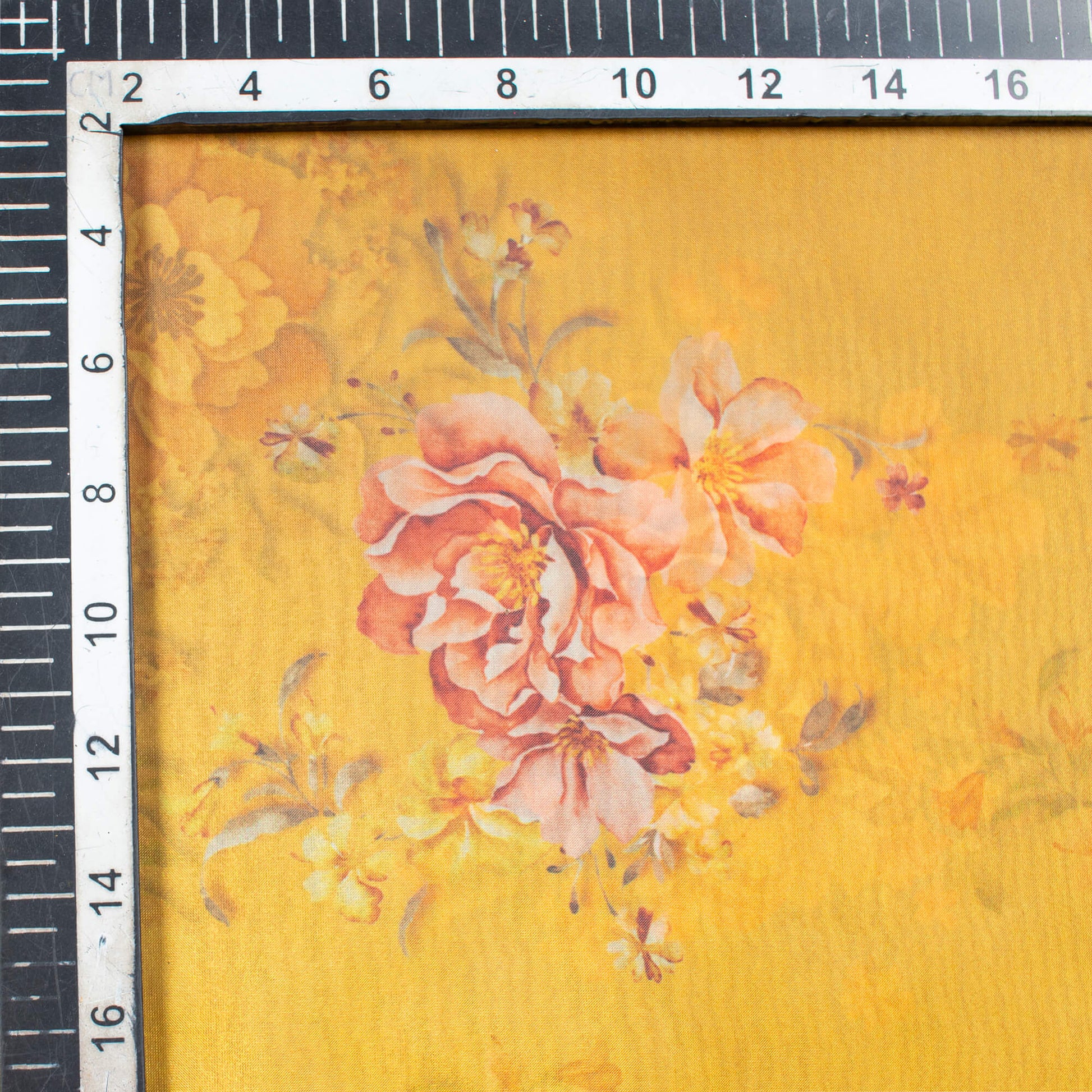 Dijjon Yellow And Pink Floral Pattern Digital Print Premium Liquid Organza Fabric - Fabcurate