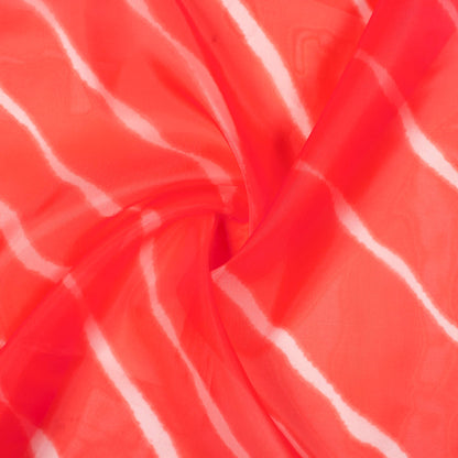 Orange Leheriya Pattern Digital Print Premium Liquid Organza Fabric - Fabcurate