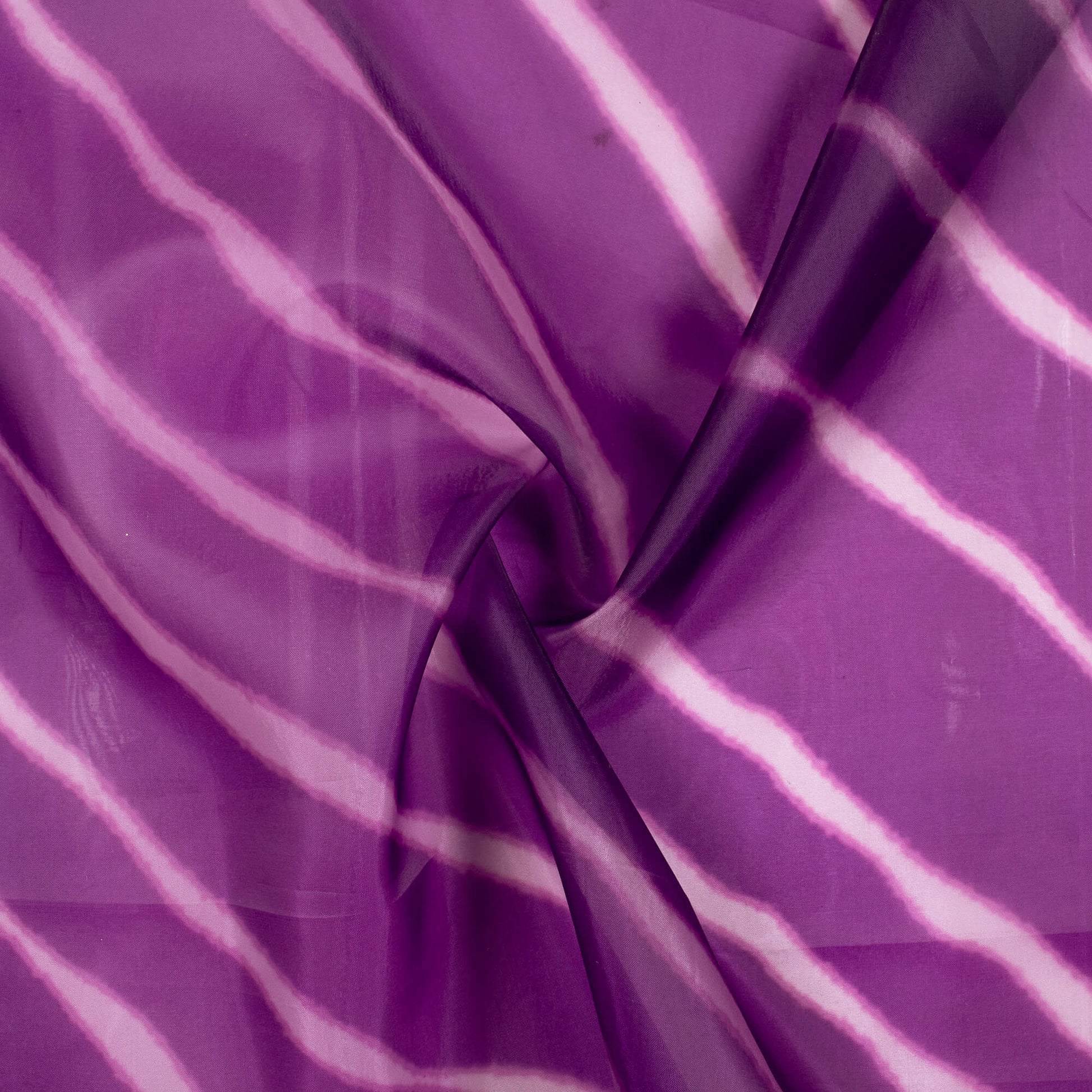Purple Leheriya Pattern Digital Print Premium Liquid Organza Fabric - Fabcurate