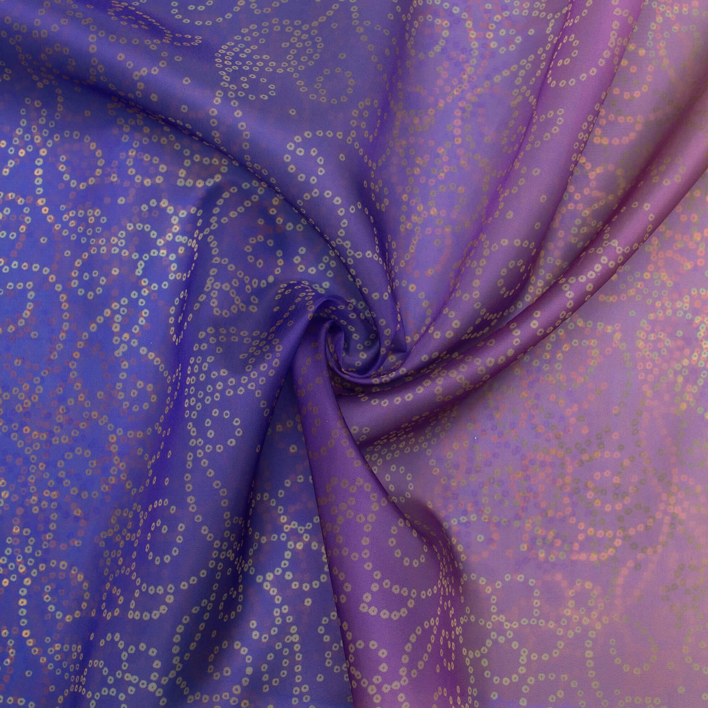 Persian Blue And Beige Bandhani Pattern Digital Print Organza Satin Fabric