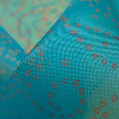 Turquoise And Brown Bandhani Pattern Digital Print Premium Liquid Organza Fabric - Fabcurate