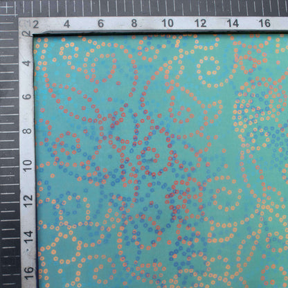 Turquoise And Brown Bandhani Pattern Digital Print Premium Liquid Organza Fabric - Fabcurate