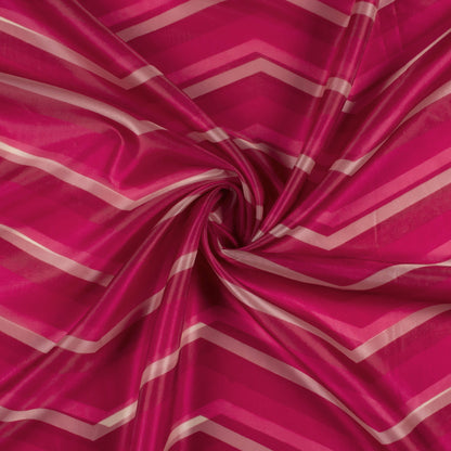 Cerise Pink And White Chevron Pattern Digital Print Organza Satin Fabric