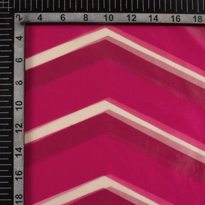 Cerise Pink And White Chevron Pattern Digital Print Organza Satin Fabric