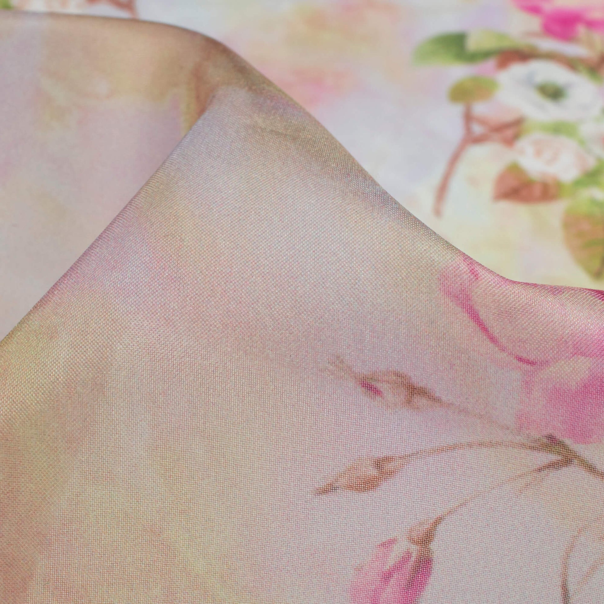 Pink And Yellow Marble Pattern Digital Print Premium Organza Fabric - Fabcurate