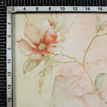 Orange And Cream Marble Pattern Digital Print Premium Organza Fabric - Fabcurate
