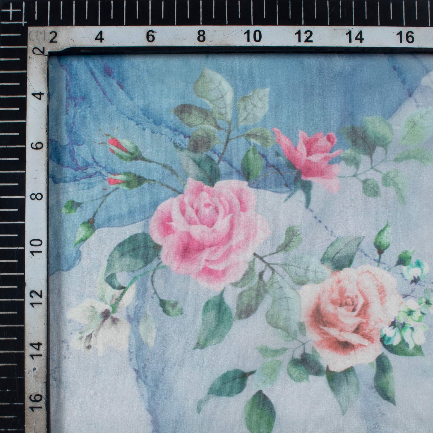Carolina Blue And Pink Marble Pattern Digital Print Premium Organza Fabric - Fabcurate