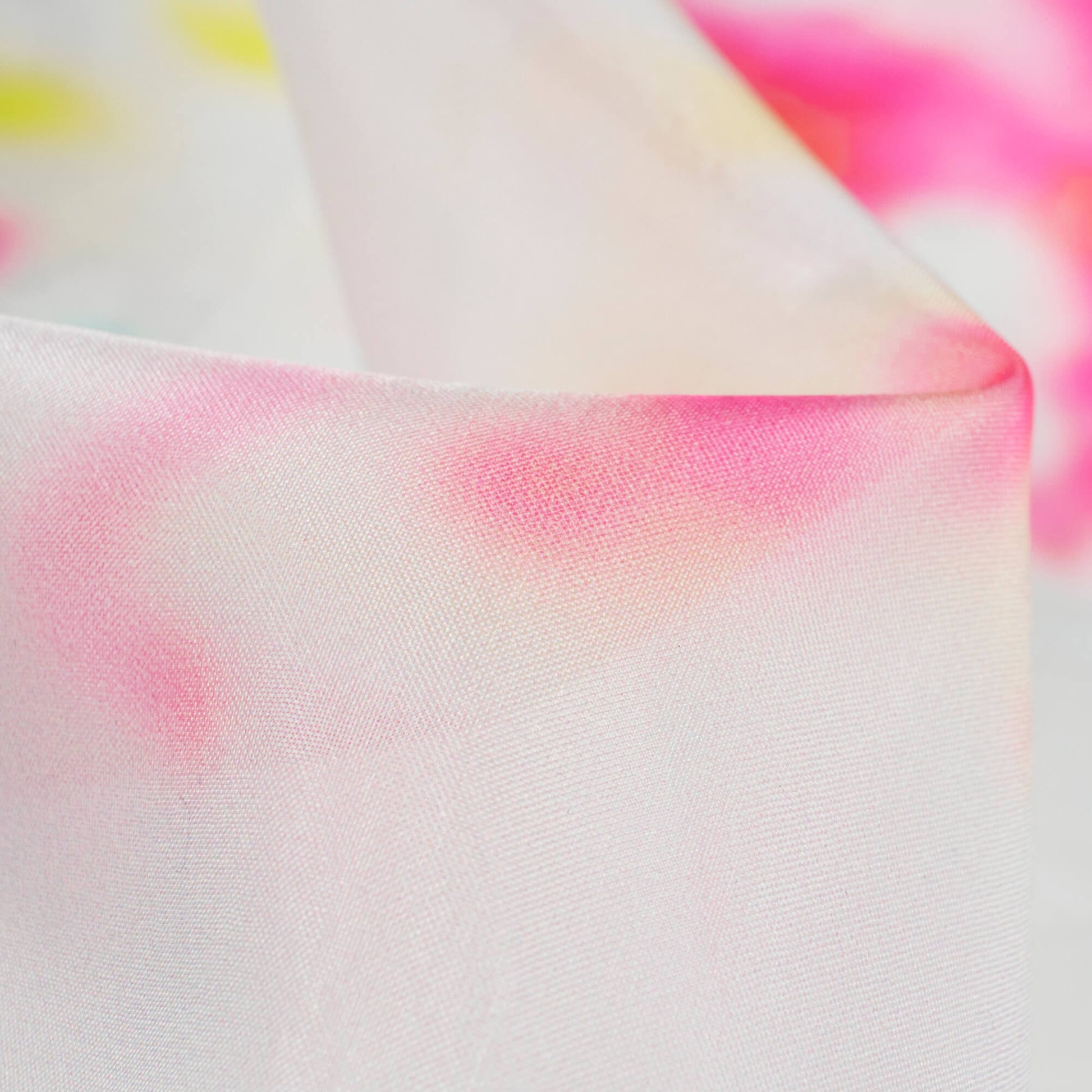 White And Pink Abstract Pattern Digital Print Premium Liquid Organza Fabric - Fabcurate