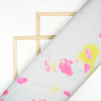 White And Pink Abstract Pattern Digital Print Premium Liquid Organza Fabric - Fabcurate