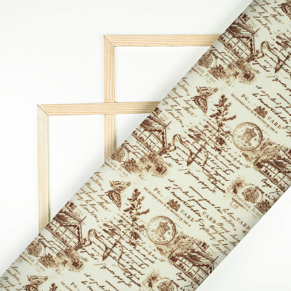 Ivory Cream And Brown Newspaper Pattern Digital Print Rayon Fabric - Fabcurate