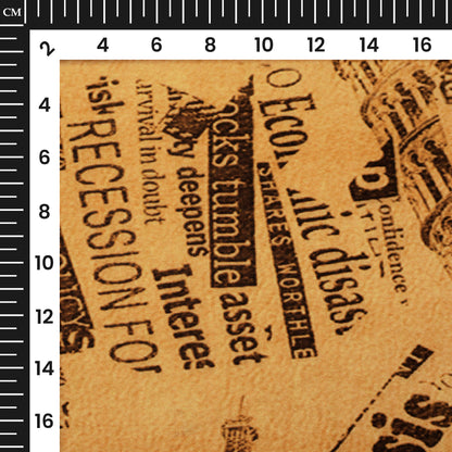 Brown Newspaper Pattern Digital Print Rayon Fabric
