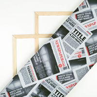 White And Black Newspaper Pattern Digital Print Rayon Fabric - Fabcurate