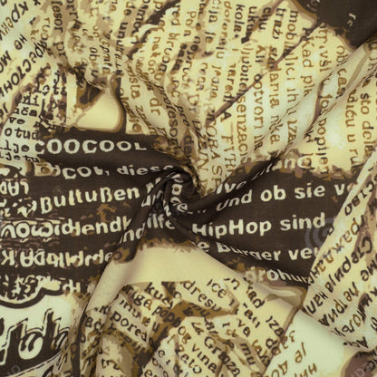 Brown And Cream Newspaper Pattern Digital Print Rayon Fabric - Fabcurate