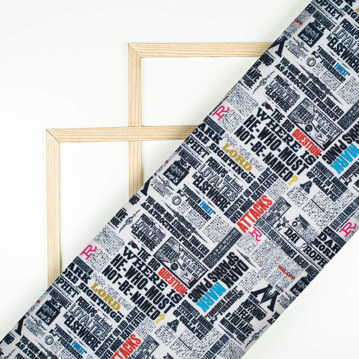 White And Black Newspaper Pattern Digital Print Rayon Fabric