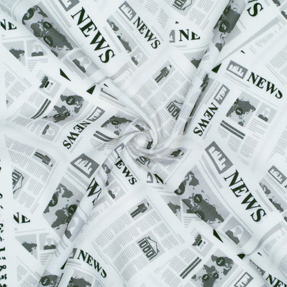 White And Black Newspaper Pattern Digital Print Rayon Fabric - Fabcurate