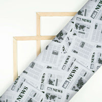 White And Black Newspaper Pattern Digital Print Rayon Fabric - Fabcurate