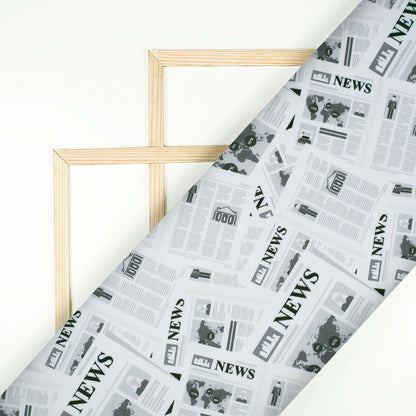 White And Black Newspaper Pattern Digital Print Rayon Fabric - Fabcurate