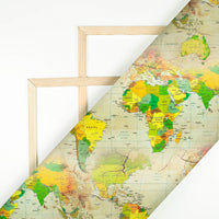 Sand Beige And Yellow Map Pattern Digital Print Ultra Premium Butter Crepe Fabric - Fabcurate