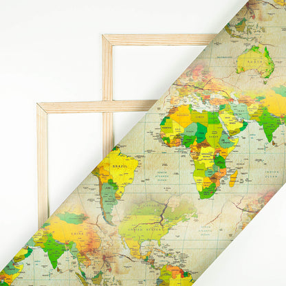 Sand Beige And Yellow Map Pattern Digital Print Ultra Premium Butter Crepe Fabric - Fabcurate