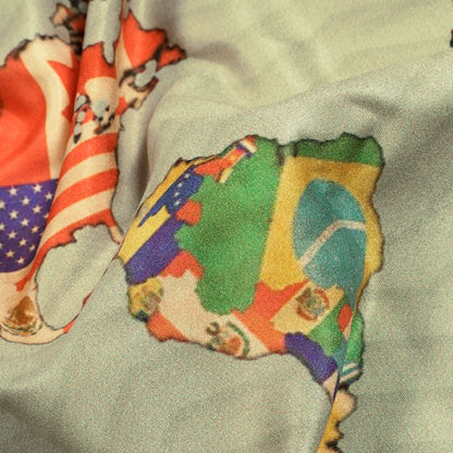 Sage Green And Orange Map Pattern Digital Print Ultra Premium Butter Crepe Fabric