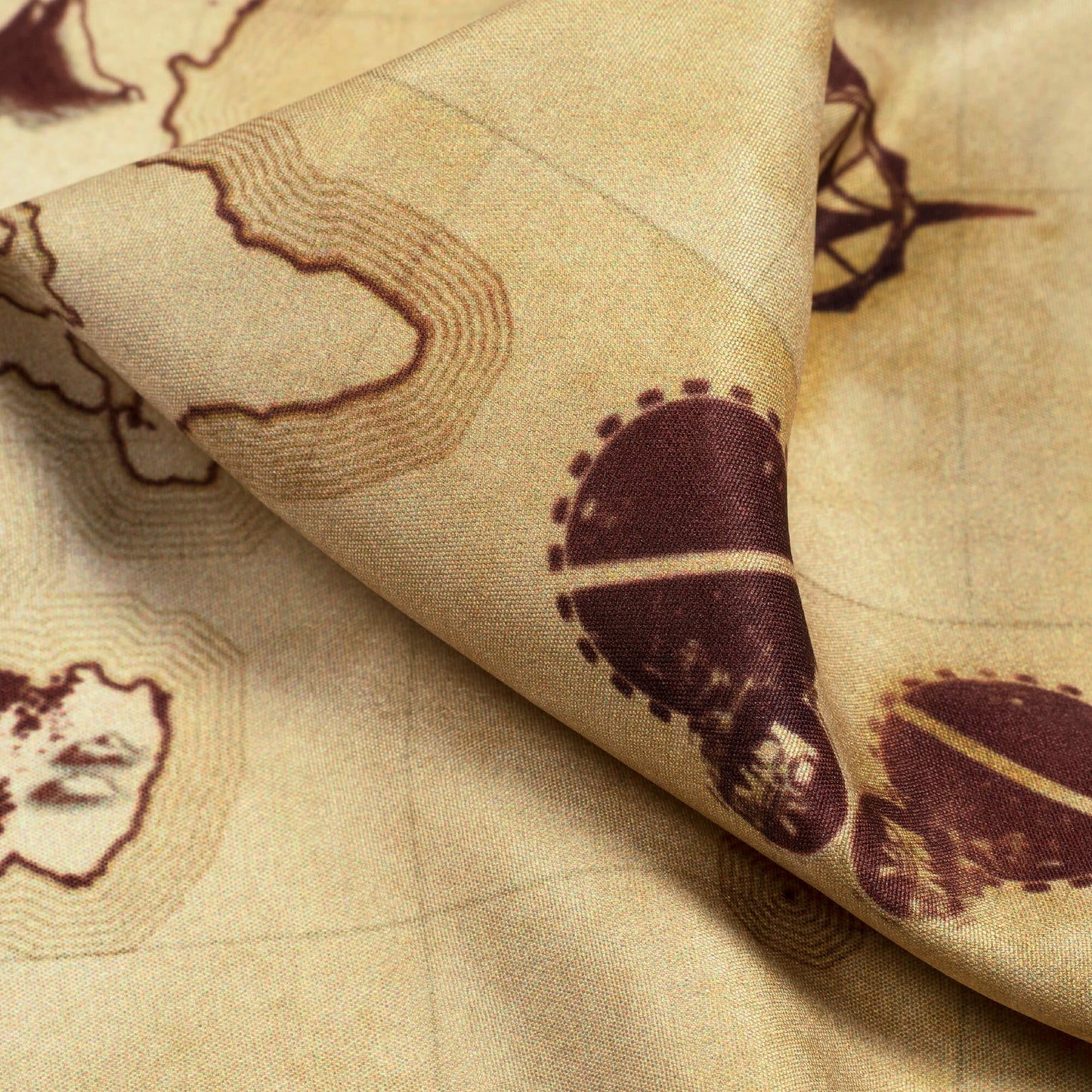 Beige And Brown Map Pattern Digital Print Ultra Premium Butter Crepe Fabric