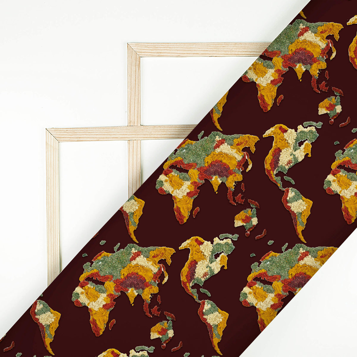 Cocoa Brown And Musterd Yellow Map Pattern Digital Print Ultra Premium Butter Crepe Fabric - Fabcurate