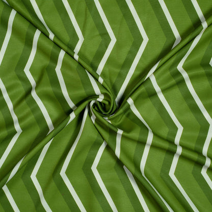 Green And Cream Chevron Pattern Digital Print Ultra Premium Butter Crepe Fabric - Fabcurate