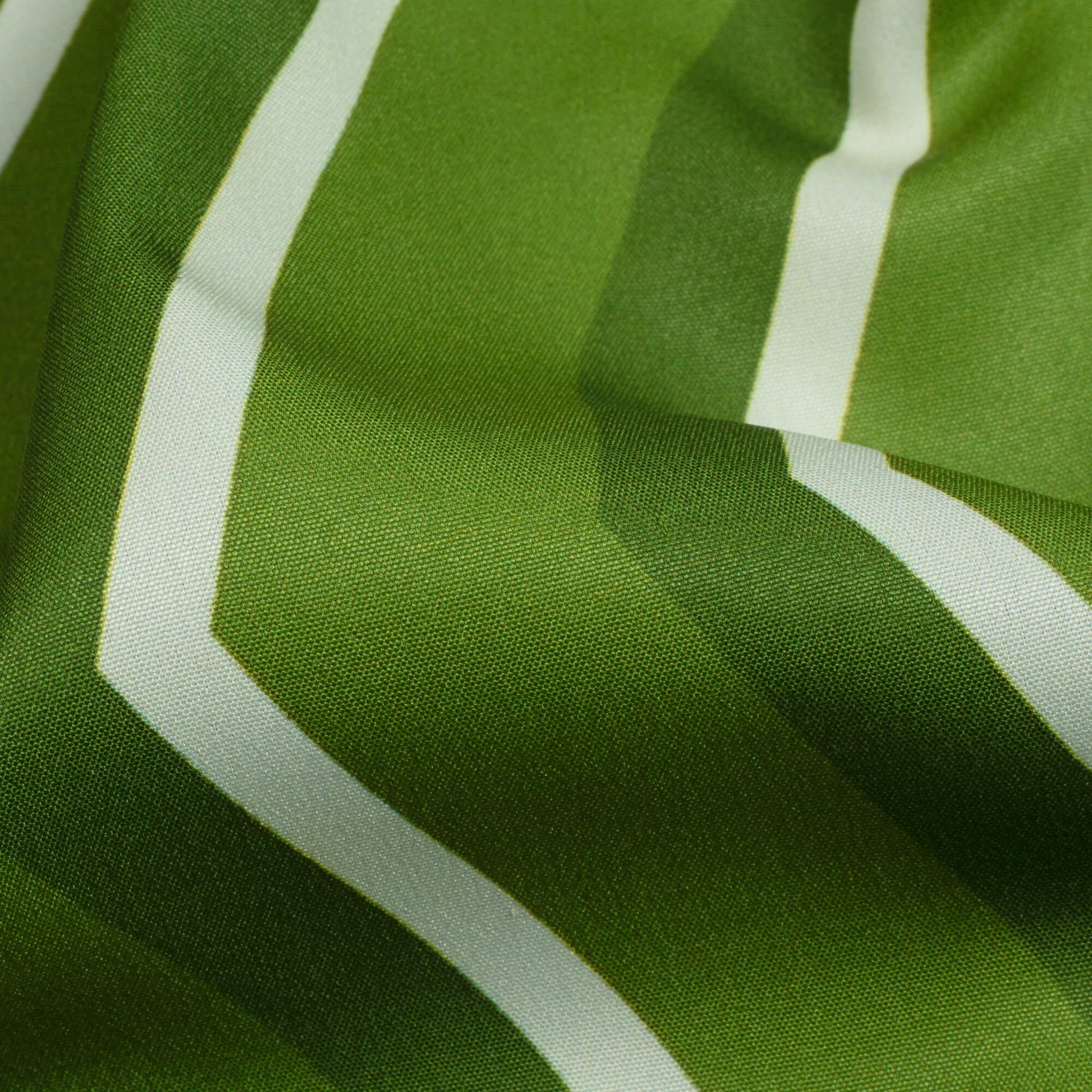 Green And Cream Chevron Pattern Digital Print Ultra Premium Butter Crepe Fabric - Fabcurate