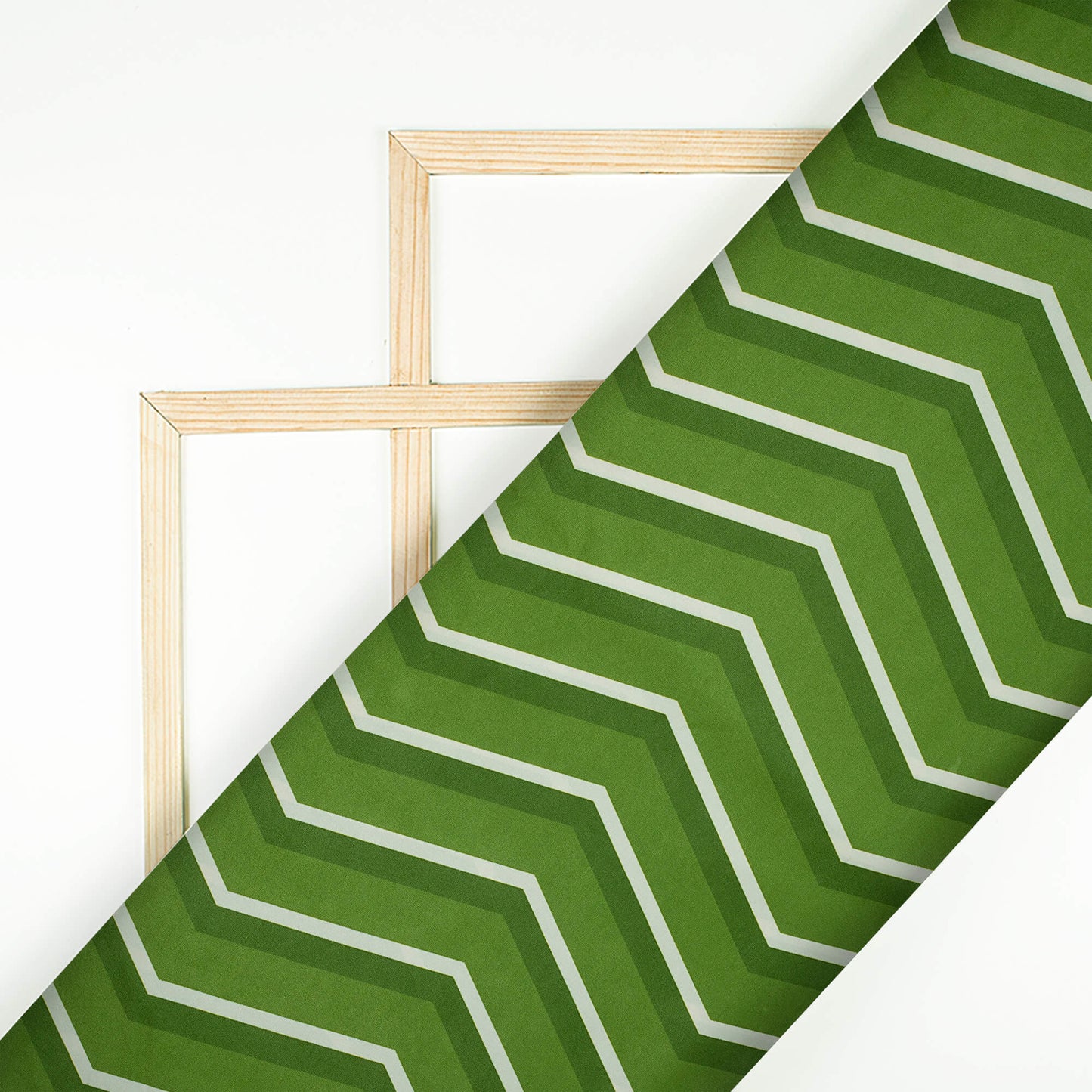 Green And Cream Chevron Pattern Digital Print Ultra Premium Butter Crepe Fabric - Fabcurate