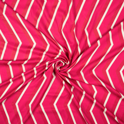 Magenta Pink And Cream Chevron Pattern Digital Print Ultra Premium Butter Crepe Fabric - Fabcurate