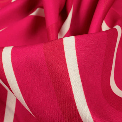 Magenta Pink And Cream Chevron Pattern Digital Print Ultra Premium Butter Crepe Fabric - Fabcurate