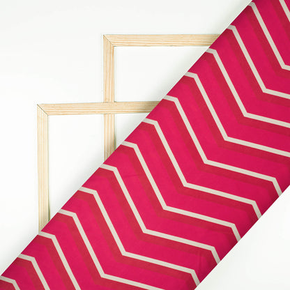 Magenta Pink And Cream Chevron Pattern Digital Print Ultra Premium Butter Crepe Fabric - Fabcurate