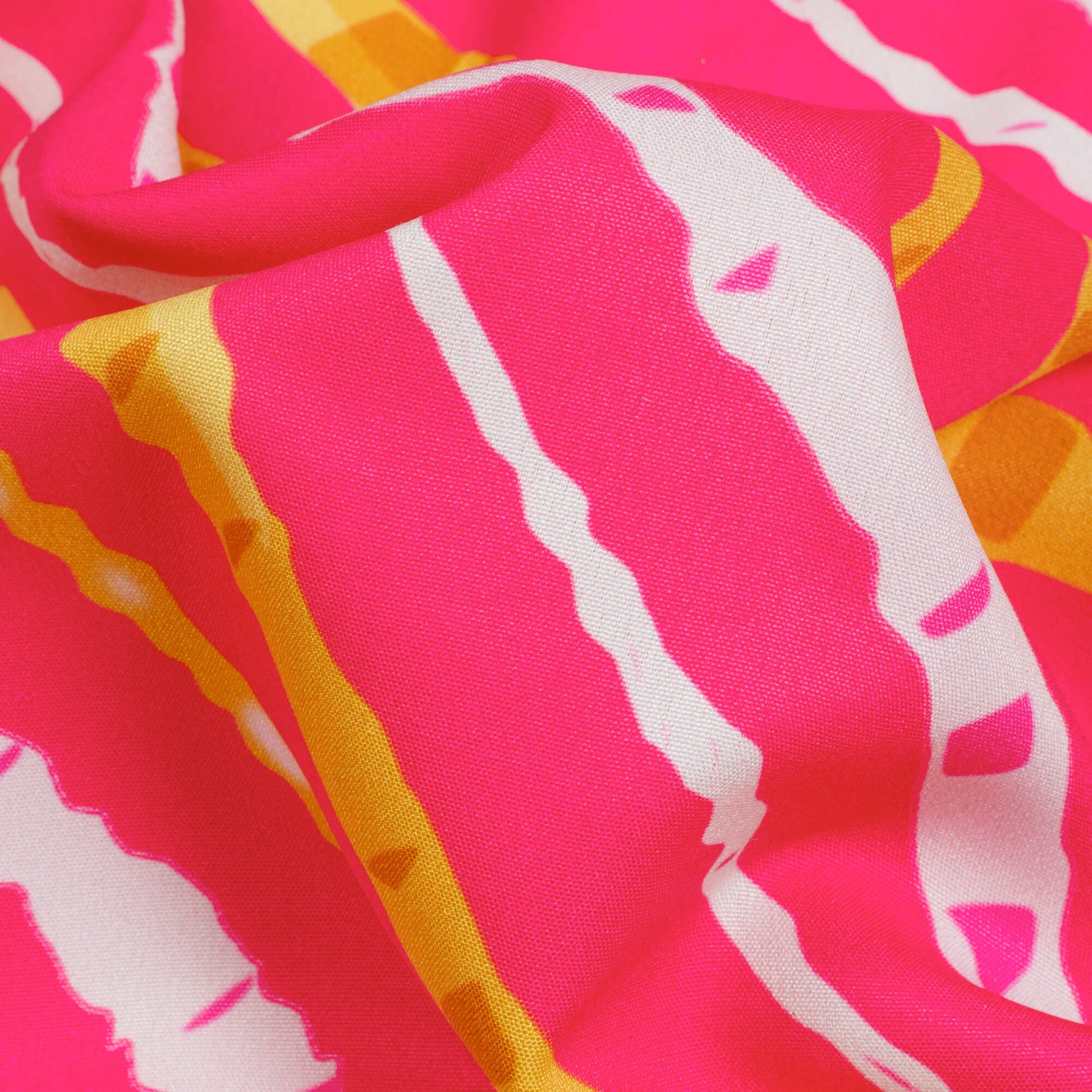 Fuchsia Pink And Yellow Leheriya Pattern Digital Print Ultra Premium Butter Crepe Fabric - Fabcurate