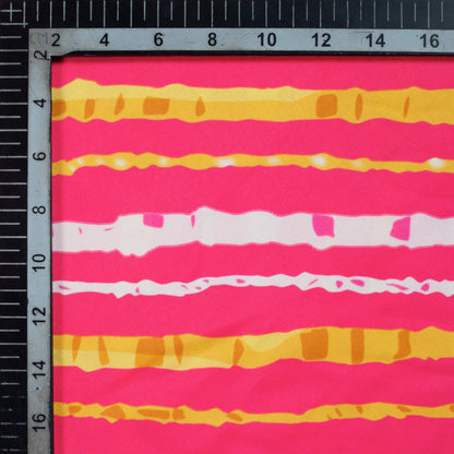 Fuchsia Pink And Yellow Leheriya Pattern Digital Print Ultra Premium Butter Crepe Fabric - Fabcurate
