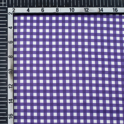 Rose Purple And White Checks  Pattern Digital Print Ultra Premium Butter Crepe Fabric - Fabcurate