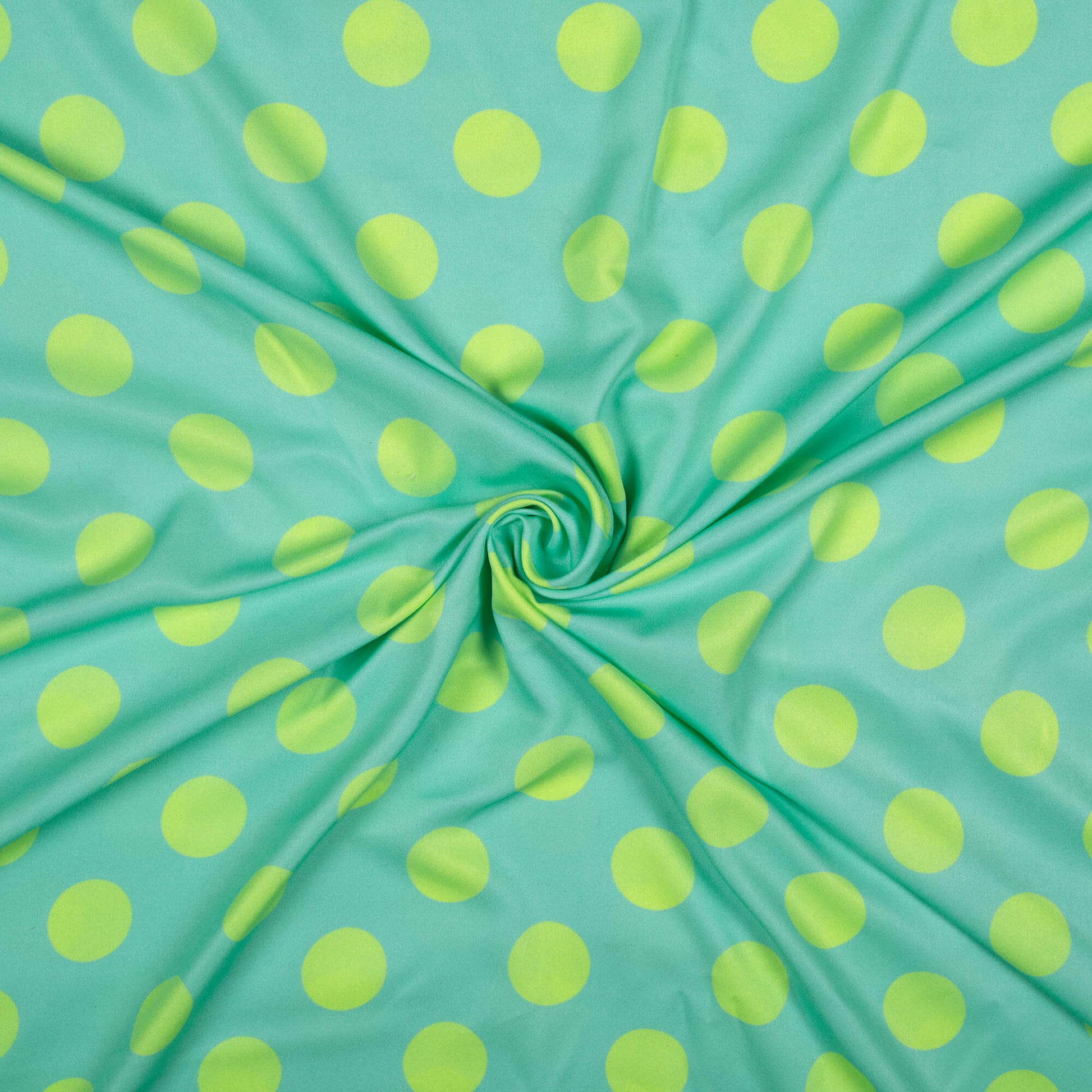 Tiffany Blue And Liril Green Polka Dots Pattern Digital Print Ultra Premium Butter Crepe Fabric - Fabcurate