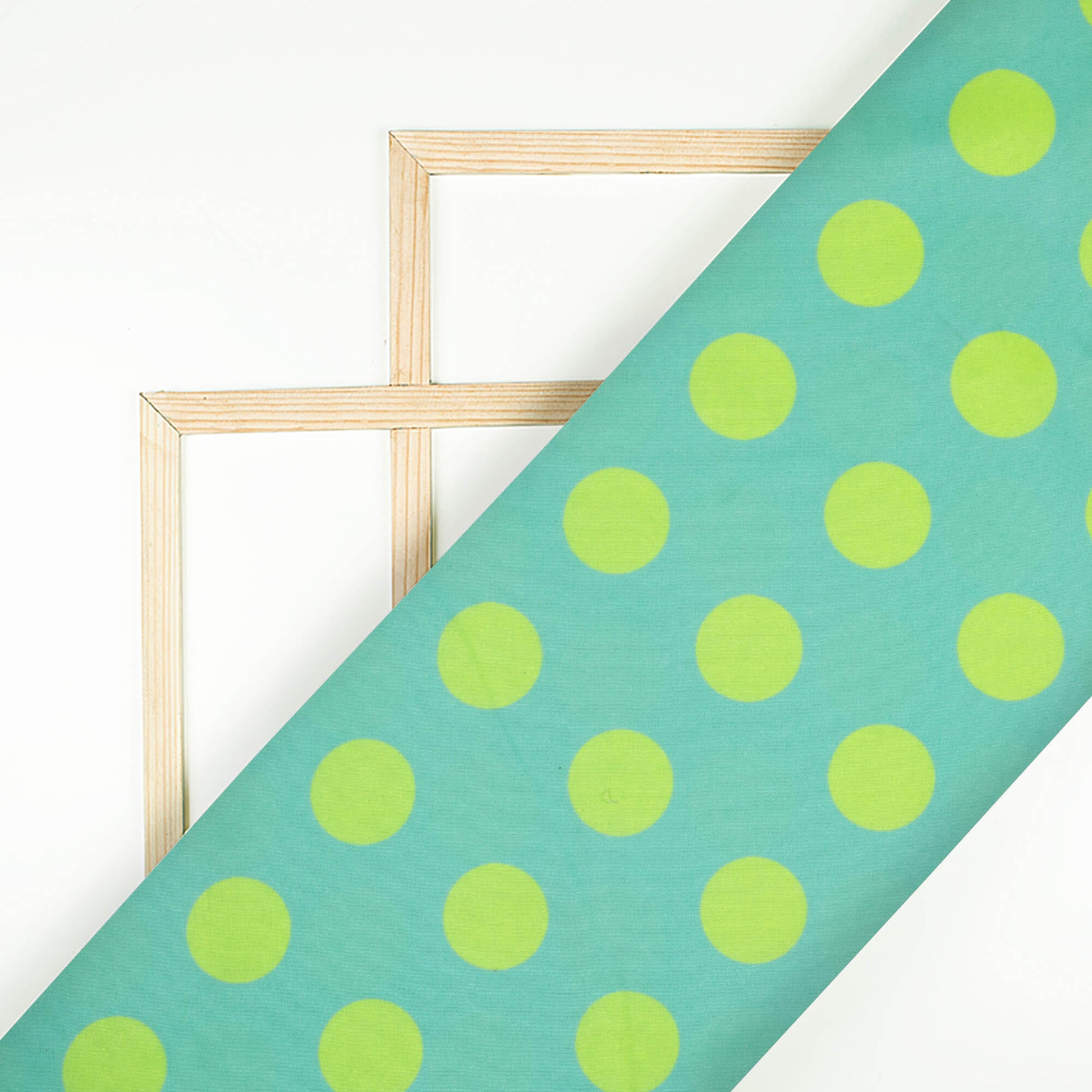 Tiffany Blue And Liril Green Polka Dots Pattern Digital Print Ultra Premium Butter Crepe Fabric - Fabcurate