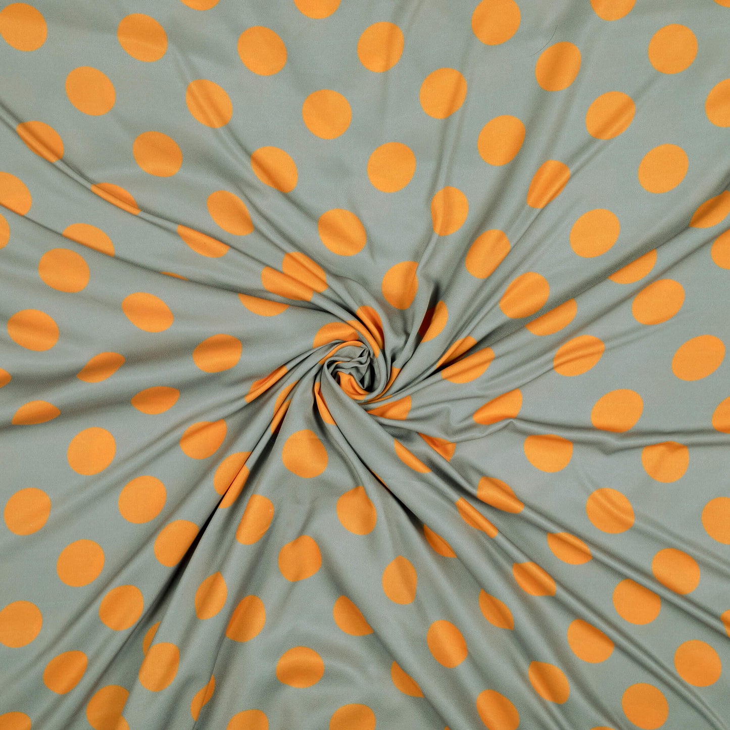 Grey And Orange Polka Dots Pattern Digital Print Ultra Premium Butter Crepe Fabric - Fabcurate