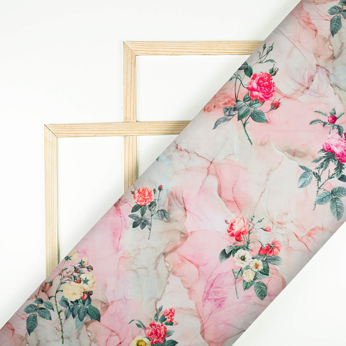 Baby Pink And Green Marble Pattern Digital Print Ultra Premium Butter Crepe Fabric - Fabcurate