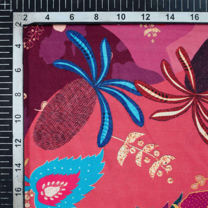 Purple And Red Madhubani Pattern Digital Print Ultra Premium Butter Crepe Fabric - Fabcurate