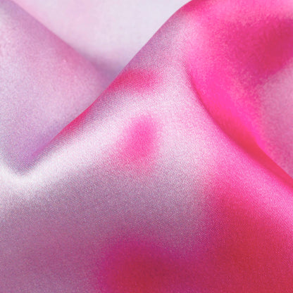 White And Pink Tye And Dye Pattern Digital Print Japan Satin Fabric