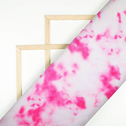 White And Pink Tye And Dye Pattern Digital Print Japan Satin Fabric
