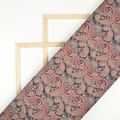 Orange And Black Paisely Pattern Digital Print Pure Cotton Mulmul Fabric - Fabcurate