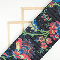Black And Multi-Color Floral Pattern Digital Print Sequins Premium Georgette Fabric - Fabcurate