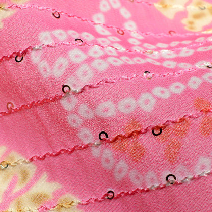 Pink And Laguna Yellow Patola Pattern Digital Print Sequins Premium Georgette Fabric - Fabcurate