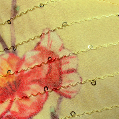 Laguna Yellow And Red Floral Pattern Digital Print Sequins Premium Georgette Fabric - Fabcurate