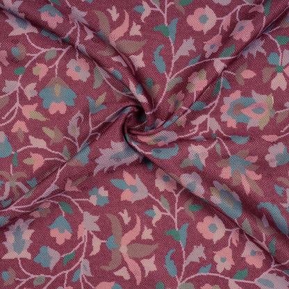 Sangria Red And Baby Pink Floral Pattern Digital Print Elegant Blend Pashmina Fabric - Fabcurate