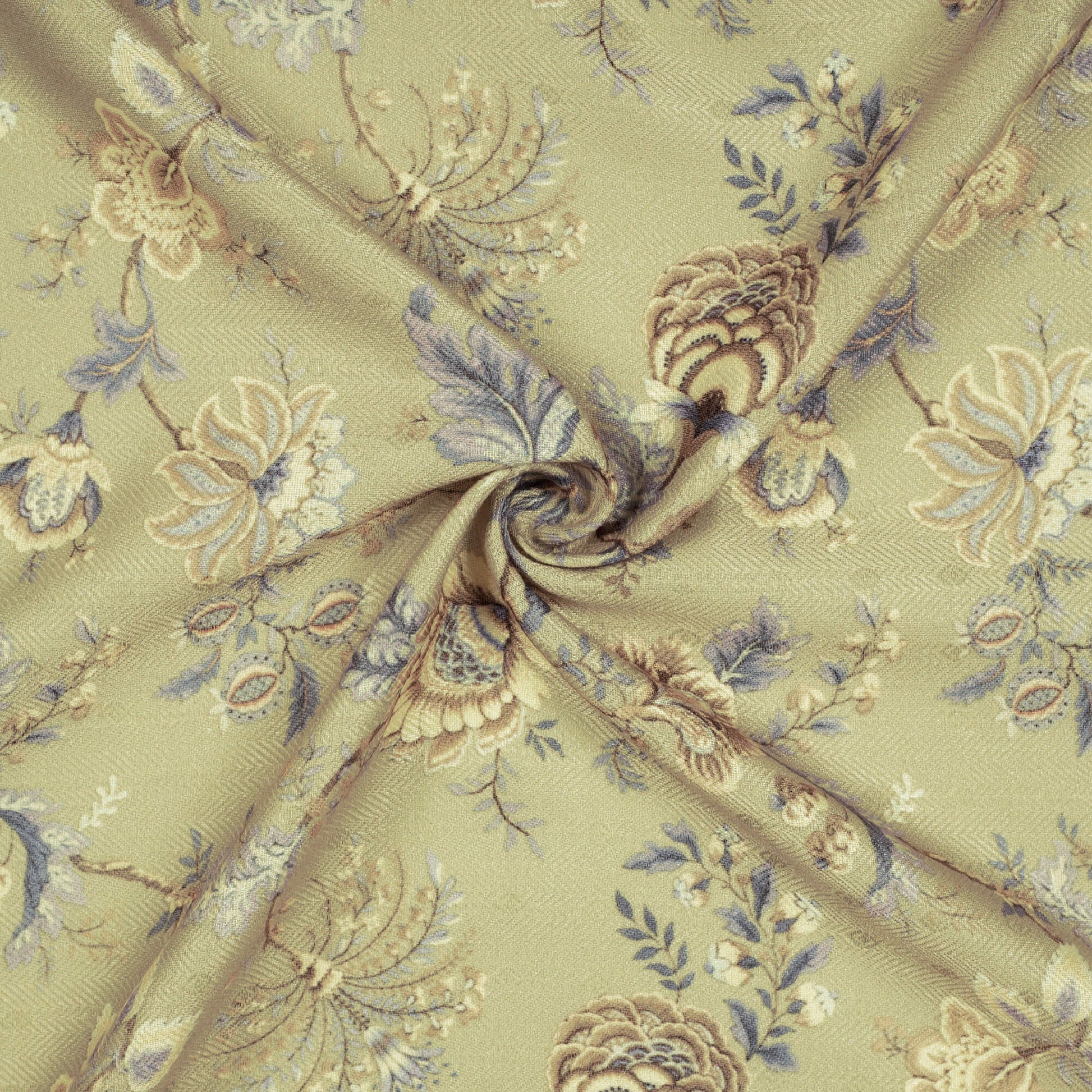 Beige Floral Pattern Digital Print Elegant Blend Pashmina Fabric - Fabcurate