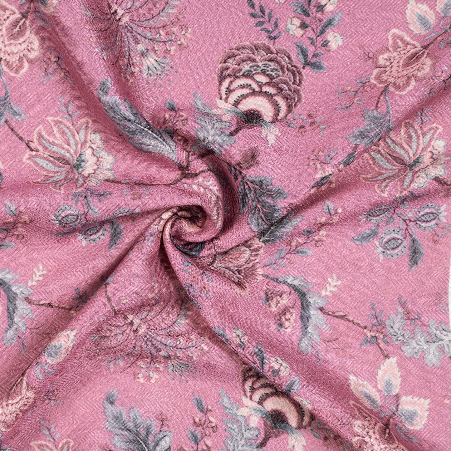 Amaranth Pink Floral Pattern Digital Print Elegant Blend Pashmina Fabric - Fabcurate